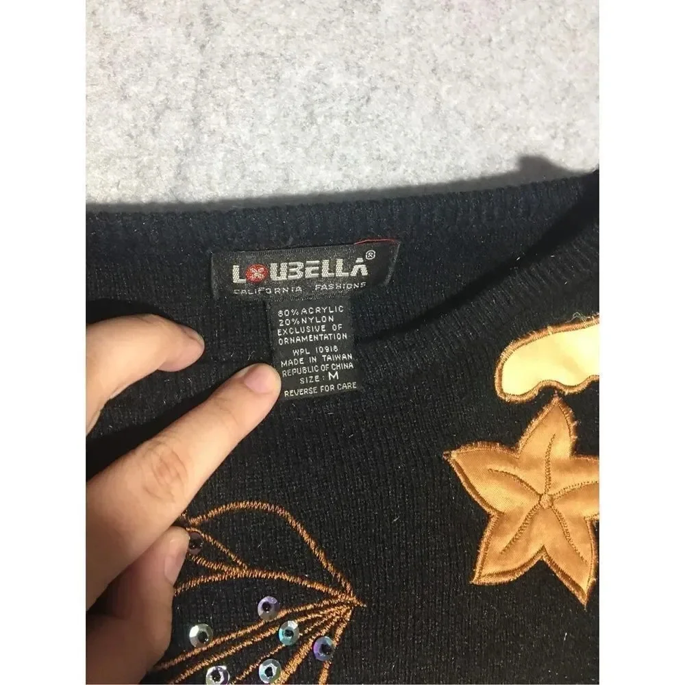 Womens LouBella Sweater Size Medium Brown Leaves Acrylic Blend Autumn Fall